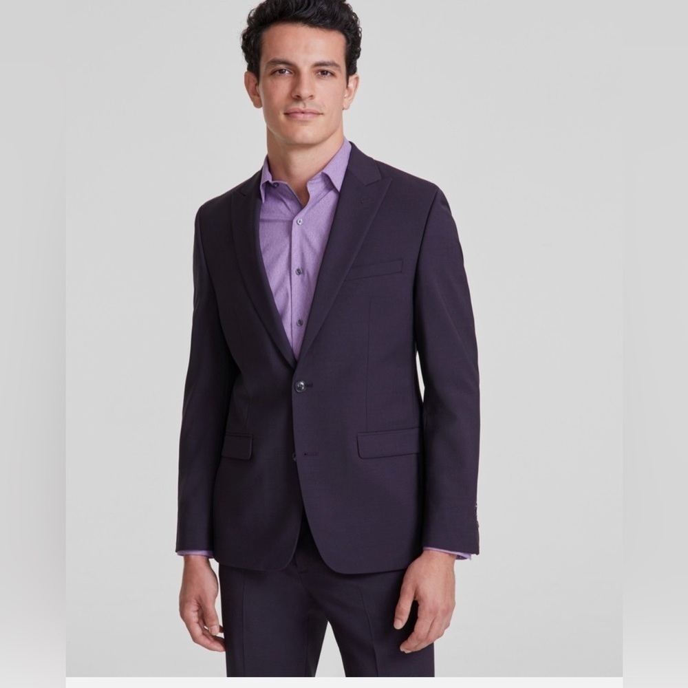 Bar III Men Slim Fit Suit Jacket Blazer Burgundy Solid Stretch 42L